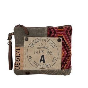Myra hairon leather canvas rug zipper pouch wristlet/ makeupbag/cellphone NWT
